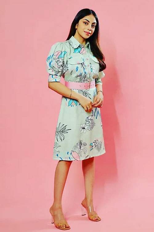 Tyra Abstract Print Dress With Belt